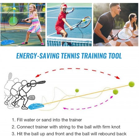 Meidong Tennis Trainer 2 Rebound Balls Anti-Slide Baseboard Anti-Tangle Cord Tennis Self Training Tool(Blue)